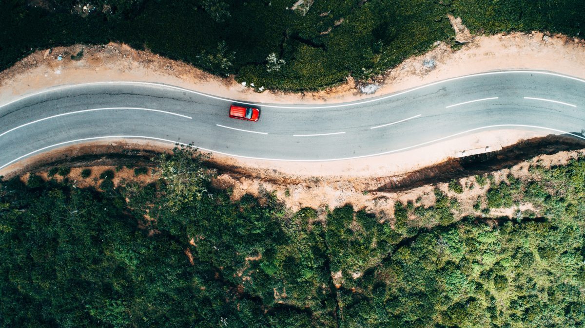 red european car on wind