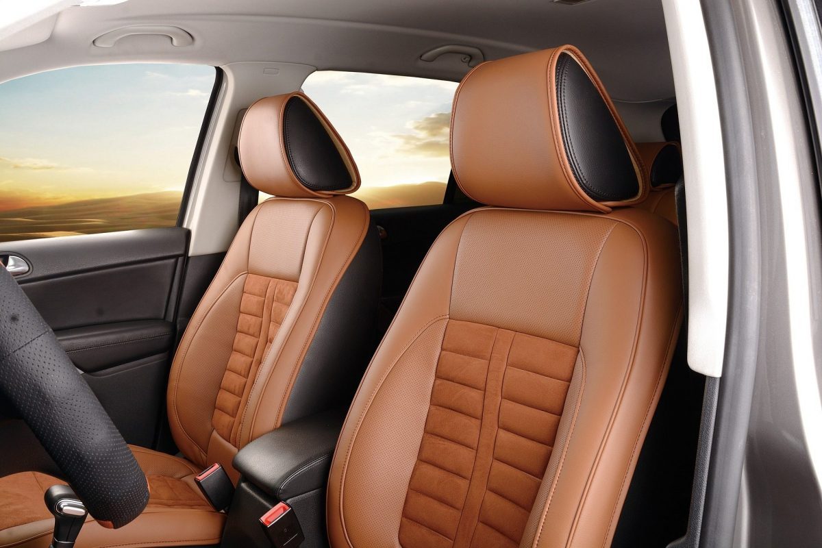 brown leather car seat cushion