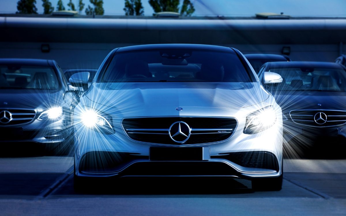 Mercedes vehicles lined up