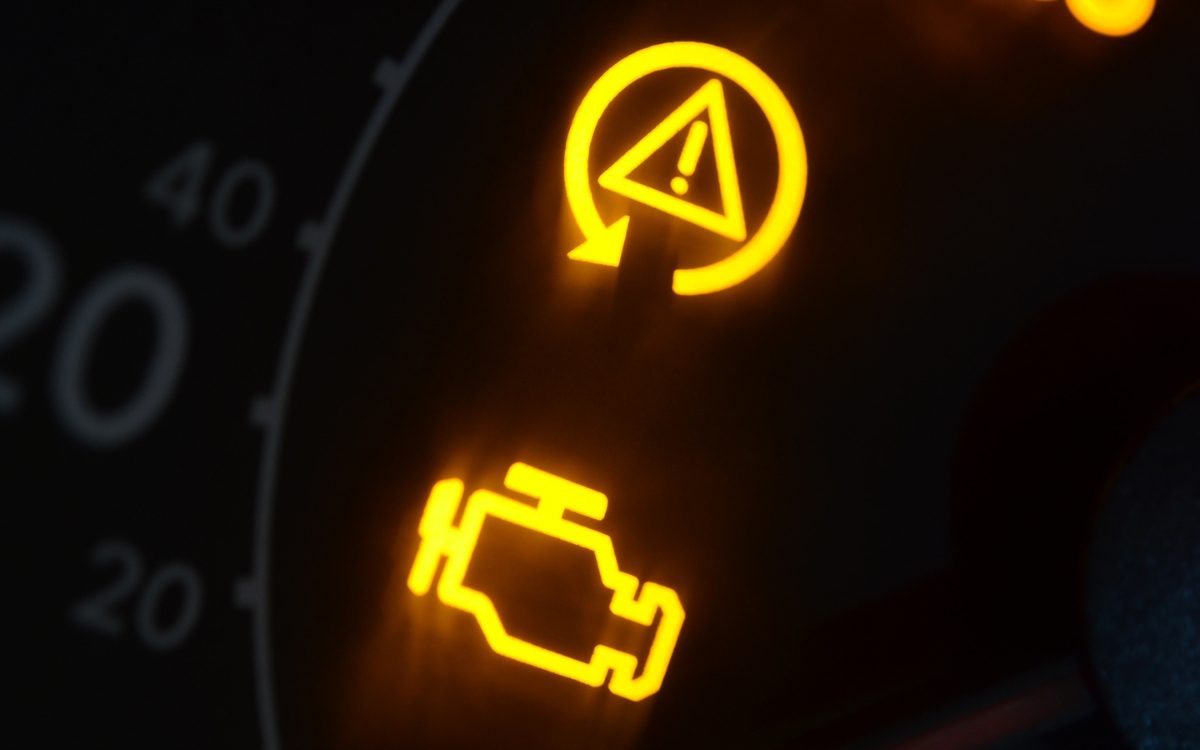check engine and warning lights on car