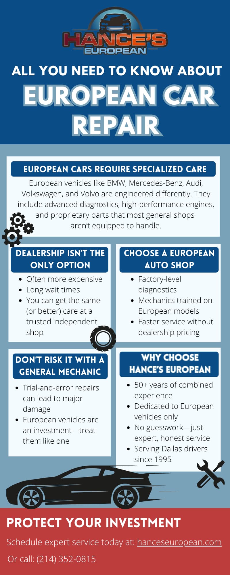 European car repair infographic